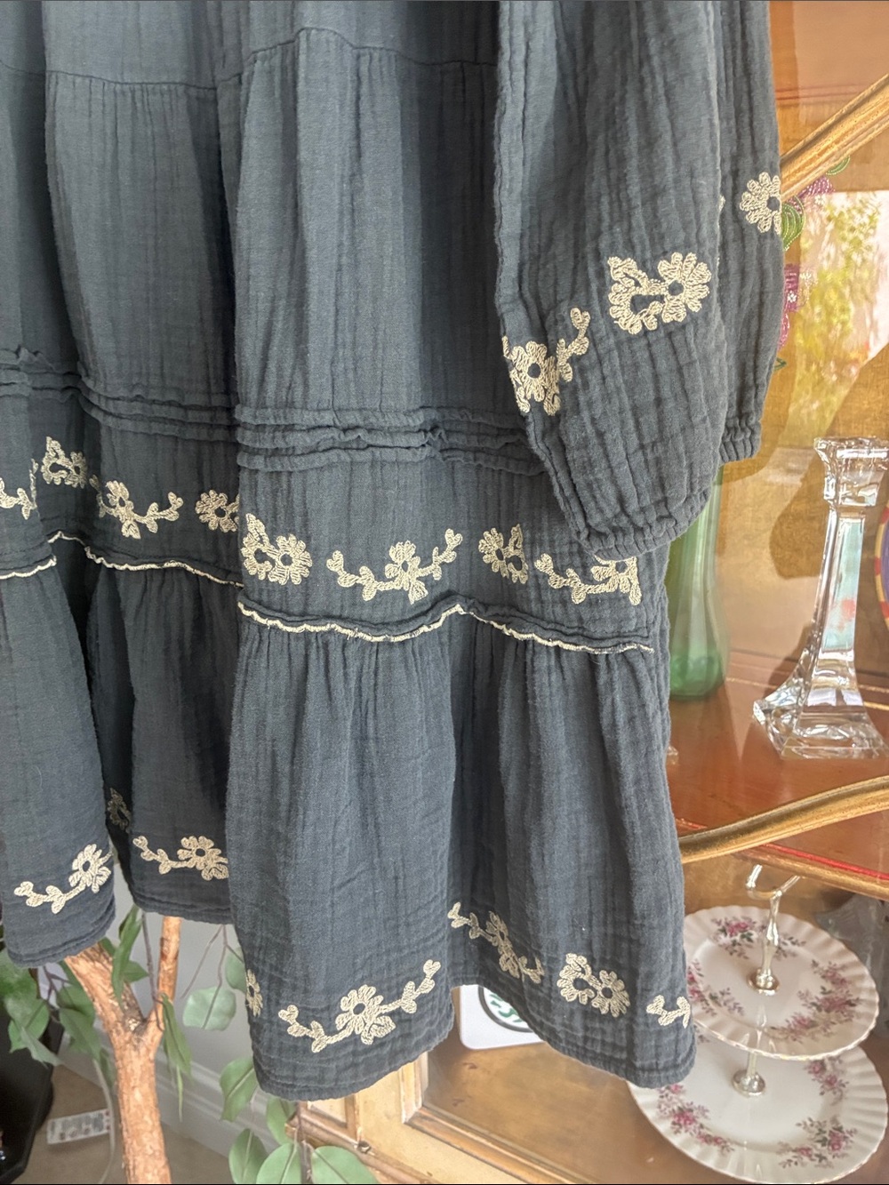 Zara Black Oversized Tunic Embroidered Boho Dress Sz Jr 13-14 or Petities NWOT - Picture 4 of 9